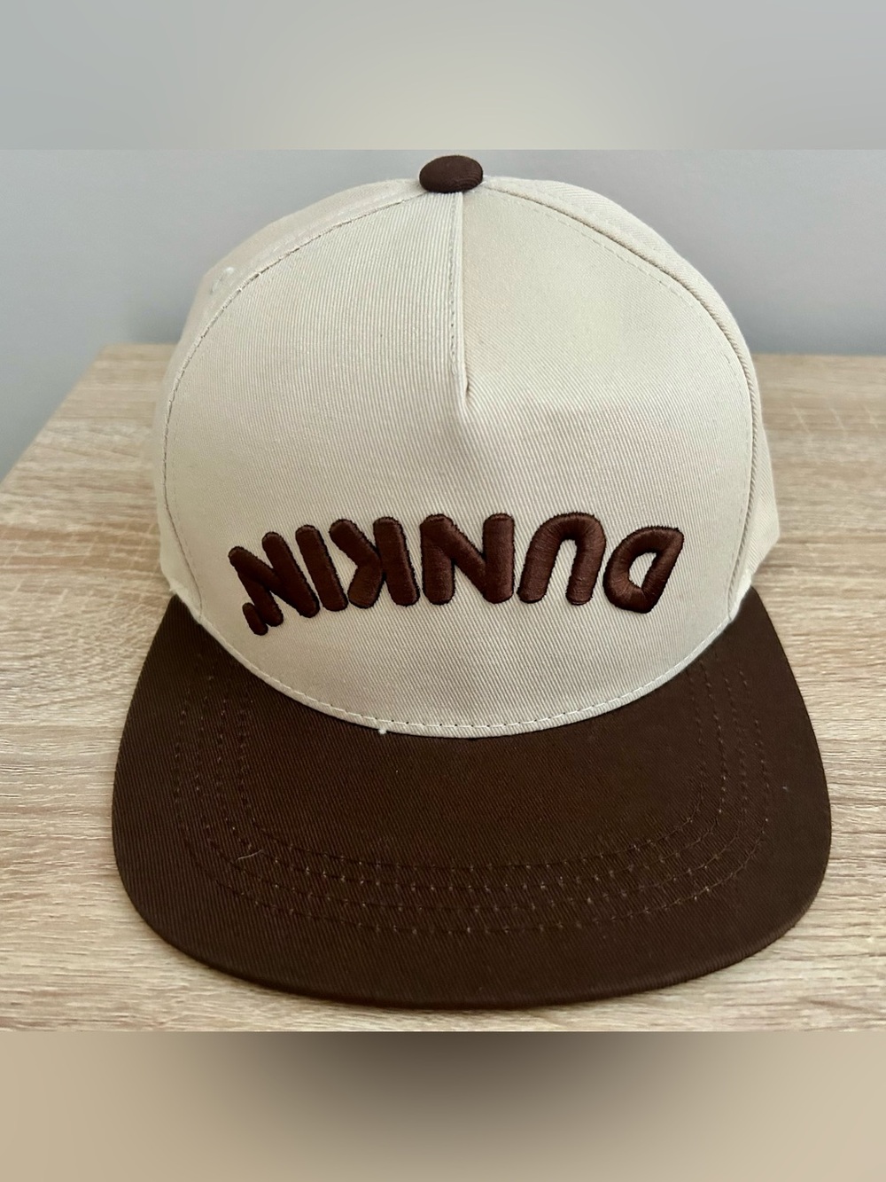Dunkin’ Donuts Baseball Hat Cap Beige Upside Down Brown Embroidered Logo - New